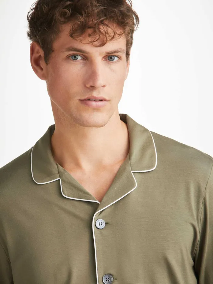 Long Pajamas Men Derek Rose Pajamas Basel Micro Modal Stretch Khaki