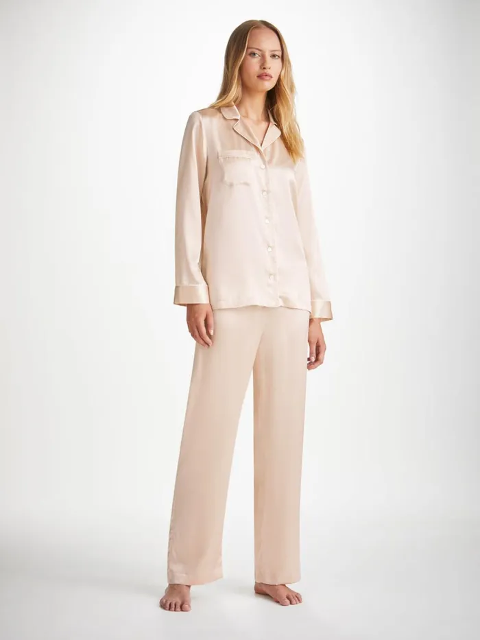 Long Pajamas Women Derek Rose Pajamas Bailey Silk Satin Champagne