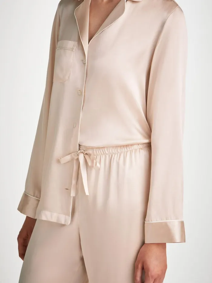 Long Pajamas Women Derek Rose Pajamas Bailey Silk Satin Champagne