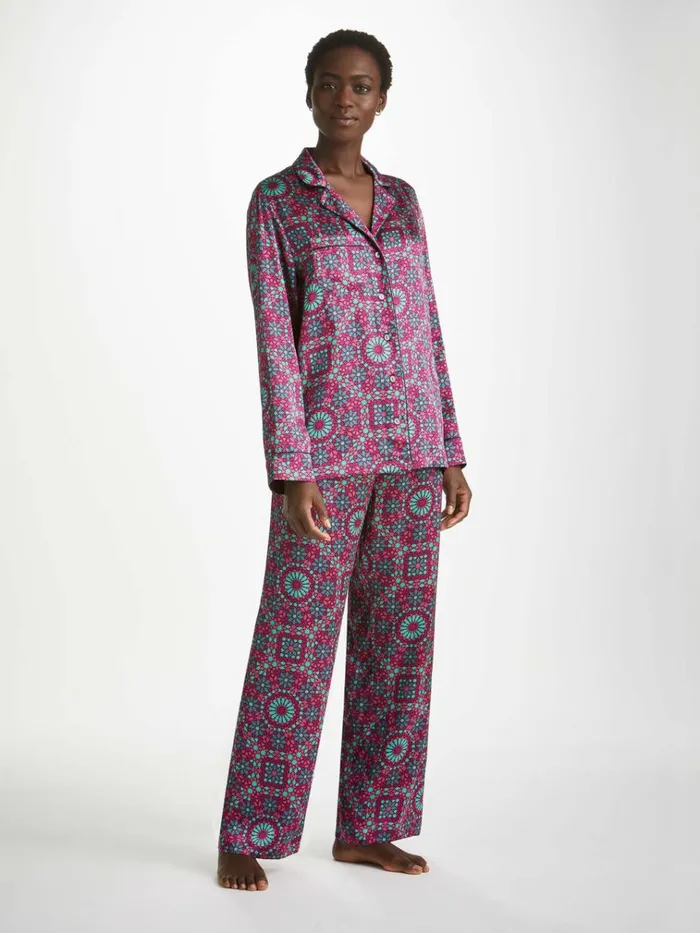 Long Pajamas Women Derek Rose Pajamas Brindisi 98 Silk Satin Pink