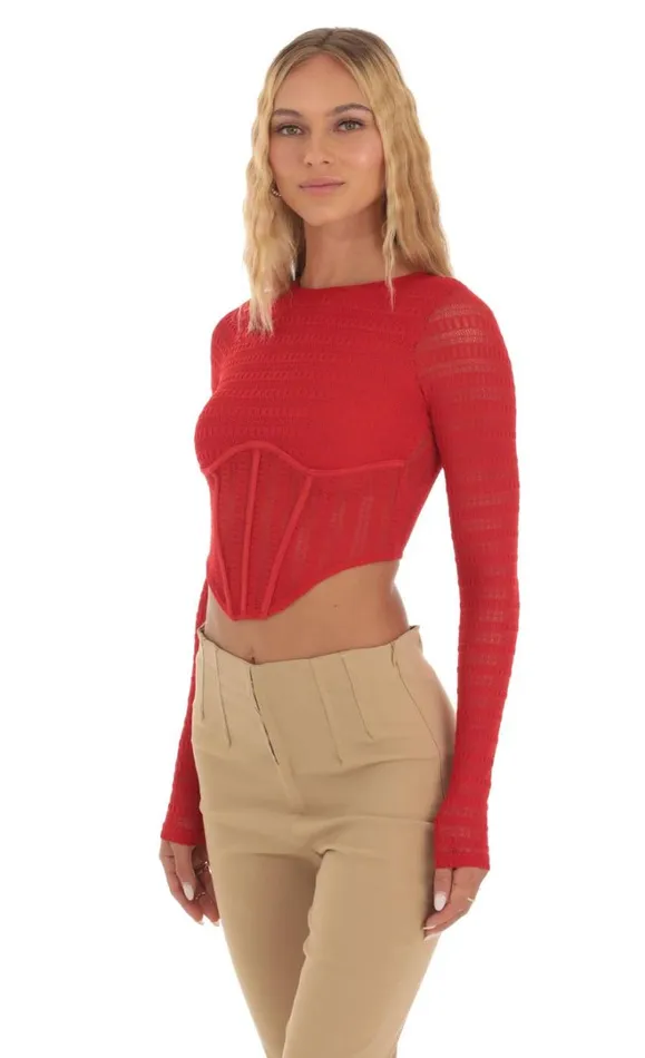 Long Sleeve Corset Top Red Women LUCY IN THE SKY Tops Long Sleeve Corset Top Red Women LUCY IN THE SKY Tops