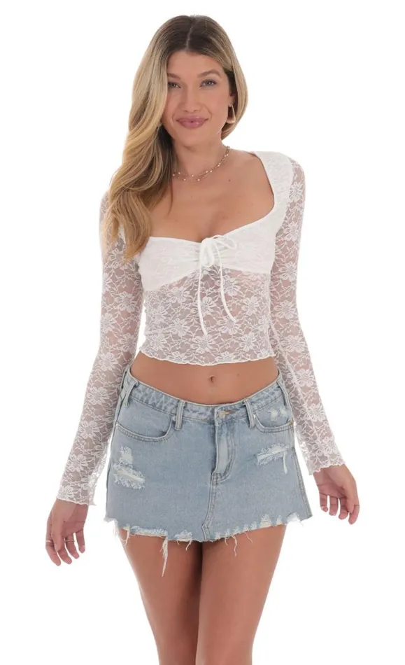 Long Sleeve Lace Top White Women LUCY IN THE SKY Tops
