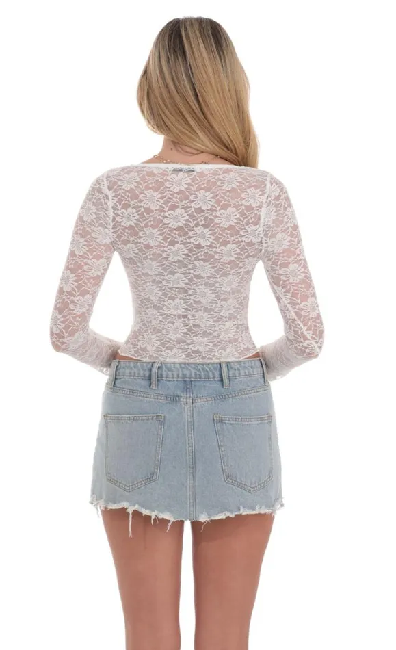 Long Sleeve Lace Top White Women LUCY IN THE SKY Tops Long Sleeve Lace Top White Women LUCY IN THE SKY Tops