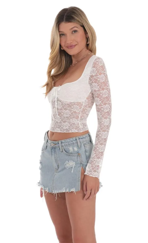 Long Sleeve Lace Top White Women LUCY IN THE SKY Tops Long Sleeve Lace Top White Women LUCY IN THE SKY Tops