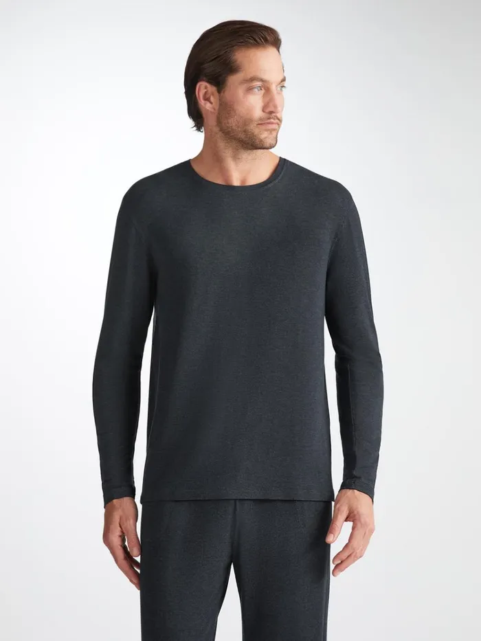 Long Sleeve TShirts Men Derek Rose Long Sleeve TShirt Marlowe Micro Modal Stretch Anthracite