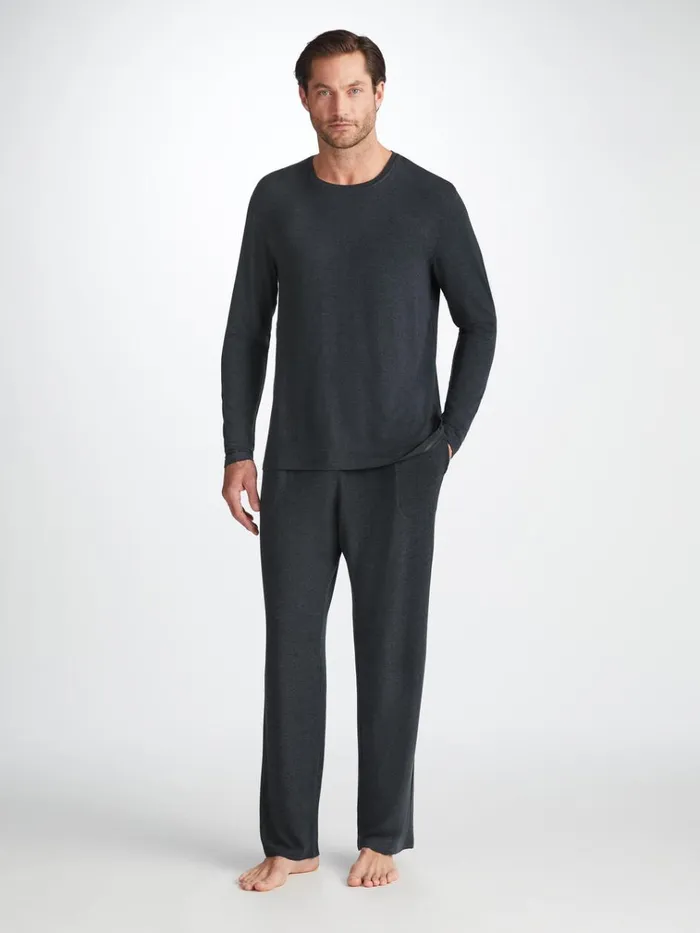 Long Sleeve TShirts Men Derek Rose Long Sleeve TShirt Marlowe Micro Modal Stretch Anthracite