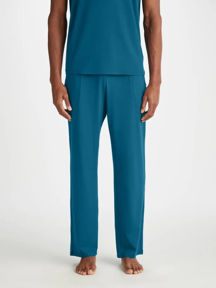 Lounge Pants Men Derek Rose Lounge Pants Basel Micro Modal Stretch Poseidon Blue