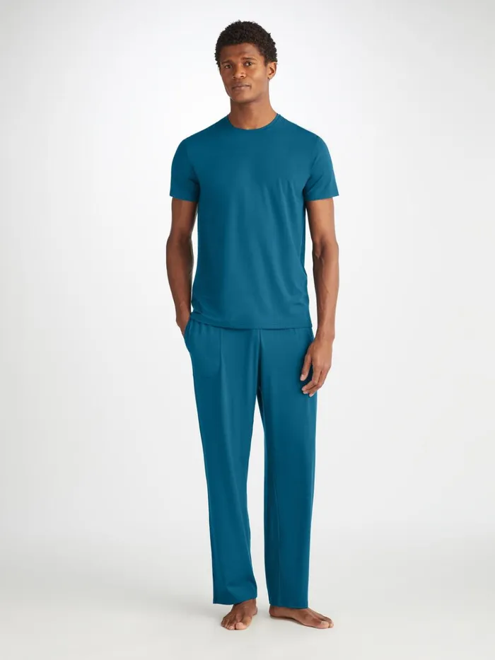 Lounge Pants Men Derek Rose Lounge Pants Basel Micro Modal Stretch Poseidon Blue