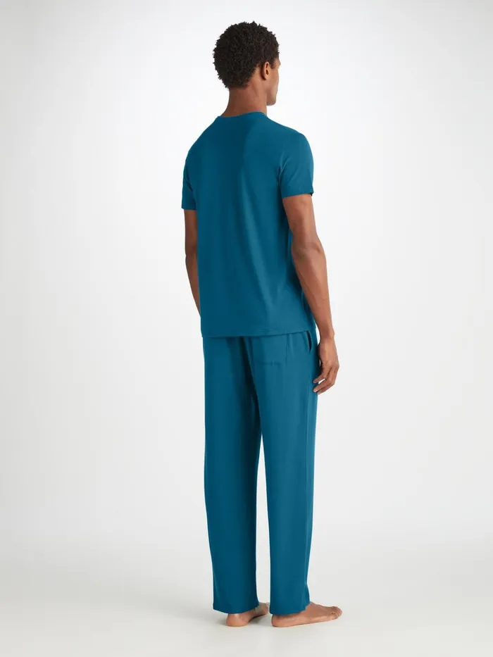 Lounge Pants Men Derek Rose Lounge Pants Basel Micro Modal Stretch Poseidon Blue