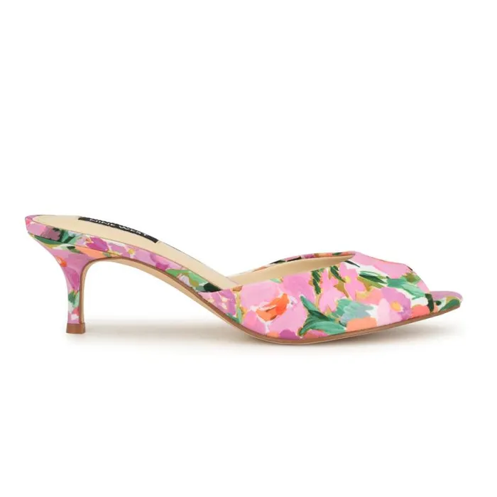 Luvlie Heeled Slide Sandals Pink Floral Women Nine West Heels