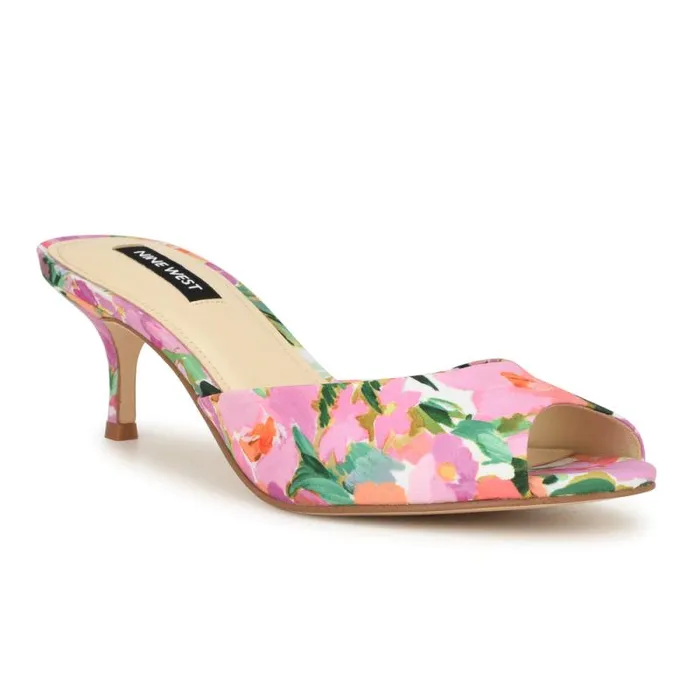Luvlie Heeled Slide Sandals Pink Floral Women Nine West Heels Luvlie Heeled Slide Sandals Pink Floral Women Nine West Heels