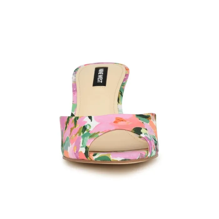 Luvlie Heeled Slide Sandals Pink Floral Women Nine West Heels Luvlie Heeled Slide Sandals Pink Floral Women Nine West Heels