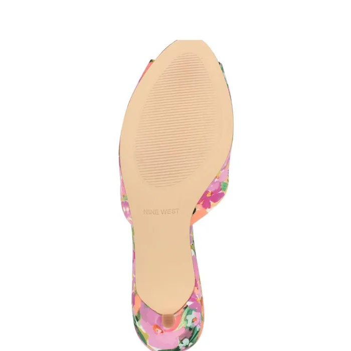 Luvlie Heeled Slide Sandals Pink Floral Women Nine West Heels Luvlie Heeled Slide Sandals Pink Floral Women Nine West Heels