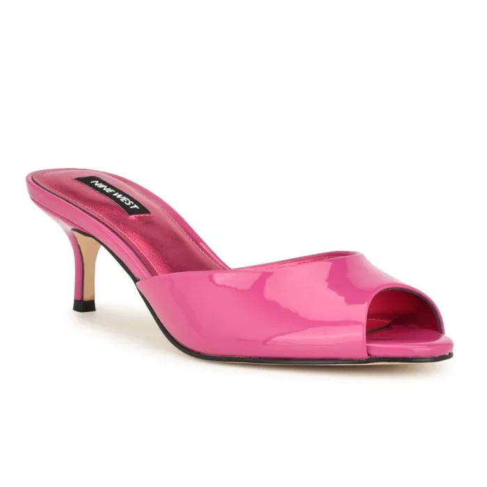 Luvlie Heeled Slide Sandals Pink Patent Women Nine West Heels Luvlie Heeled Slide Sandals Pink Patent Women Nine West Heels