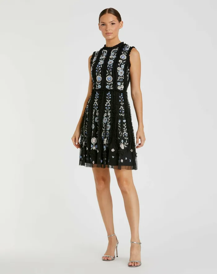 Mac Duggal Black Sleeveless High Neck Embroidered Mini Dress Black Women Daytime Dresses Mac Duggal Black Sleeveless High Neck Embroidered Mini Dress Black Women Daytime Dresses