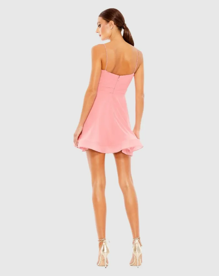 Mac Duggal Faux Wrap Bow Detail Flowy Mini Dress Powder Blue Women Daytime Dresses