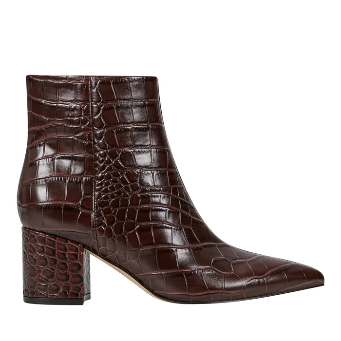 Marc Fisher Boots and Booties Women Jarli Pointy Ankle Bootie Brown Croco Leather