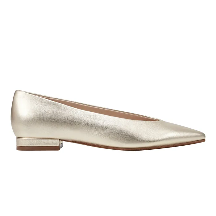 Marc Fisher Gunner Pointed Toe Flat Platino Leather Women Loafers and Flats