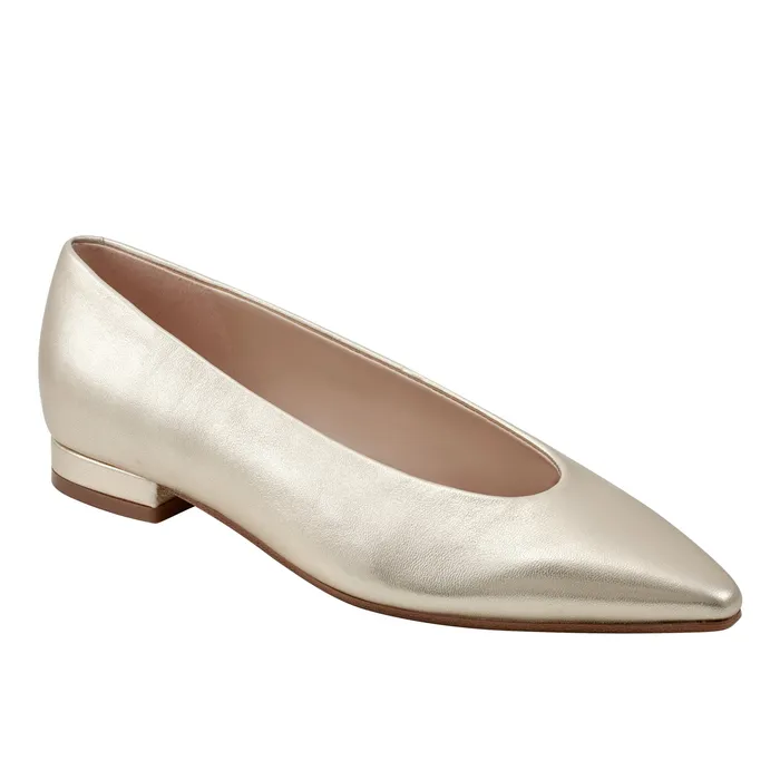 Marc Fisher Gunner Pointed Toe Flat Platino Leather Women Loafers and Flats