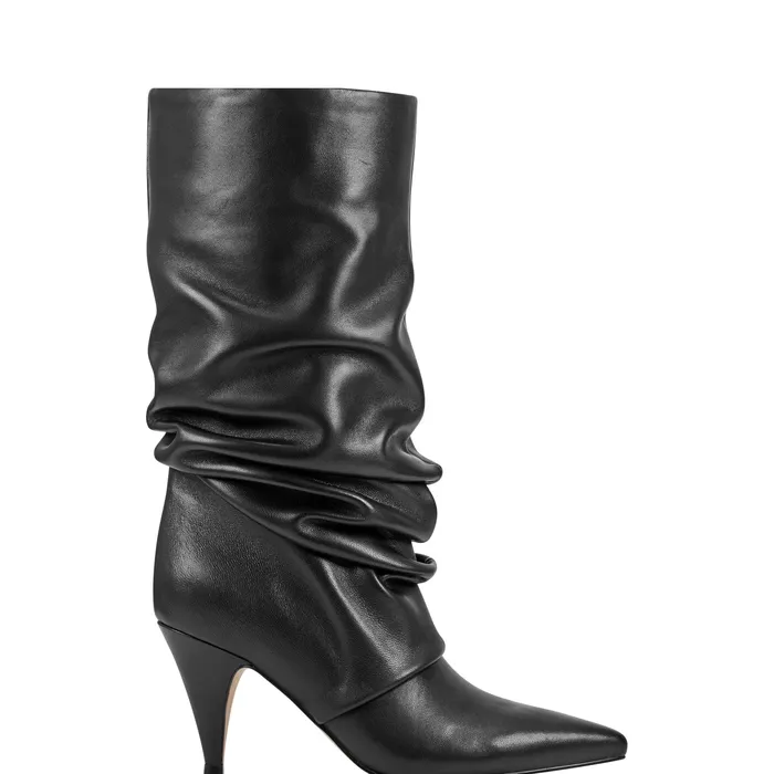 Marc Fisher Paityn Scrunch Dress Boot Black Leather Women Boots and Booties