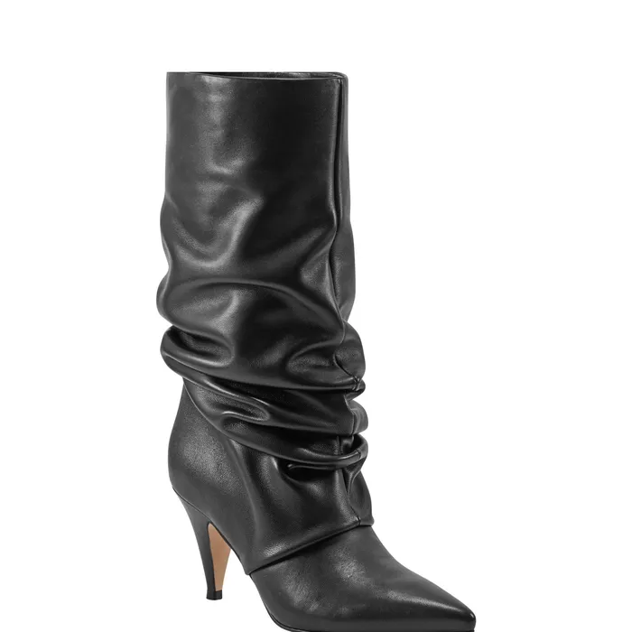 Marc Fisher Paityn Scrunch Dress Boot Black Leather Women Boots and Booties