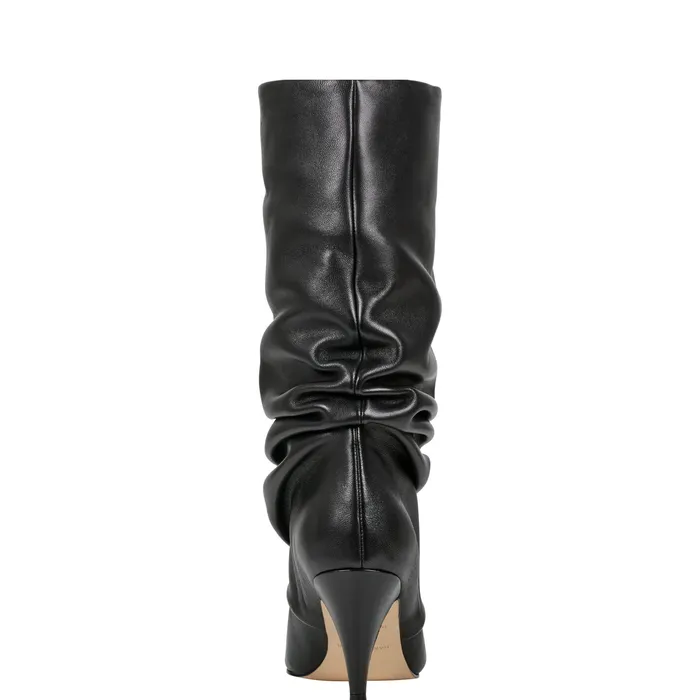 Marc Fisher Paityn Scrunch Dress Boot Black Leather Women Boots and Booties