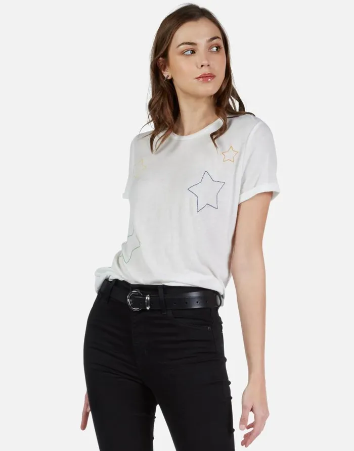 Marina Color Star Embroidery Milk Women Lauren Moshi Short Sleeve
