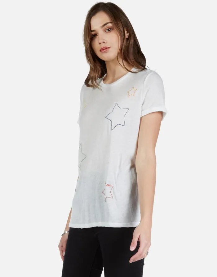 Marina Color Star Embroidery Milk Women Lauren Moshi Short Sleeve