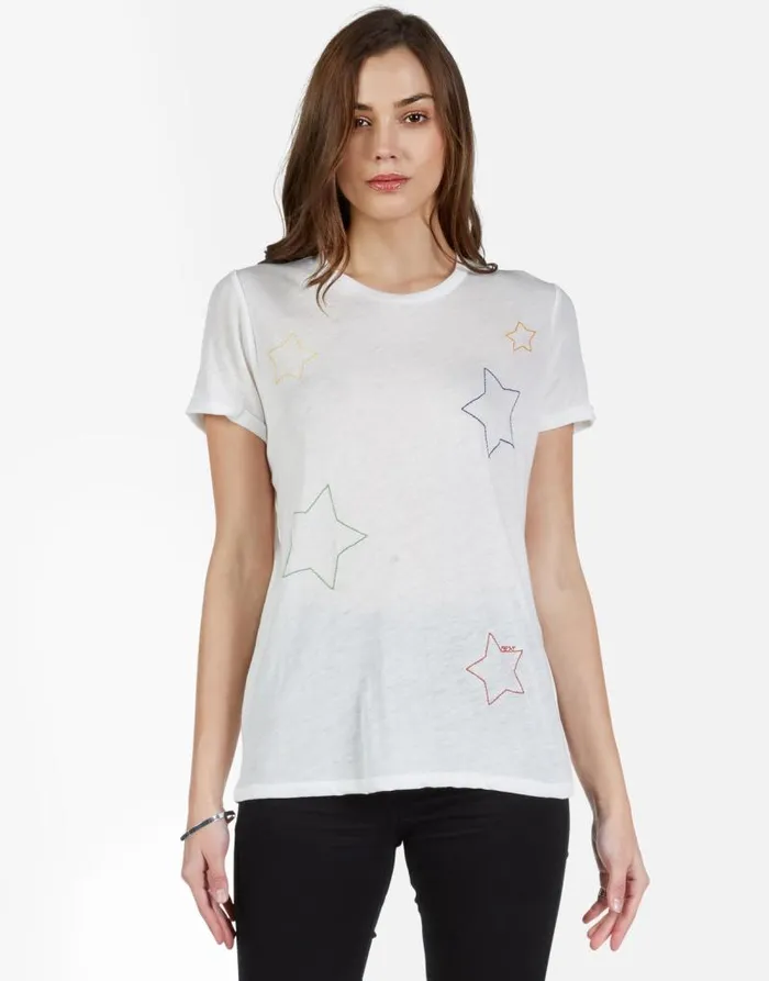 Marina Color Star Embroidery Milk Women Lauren Moshi Short Sleeve