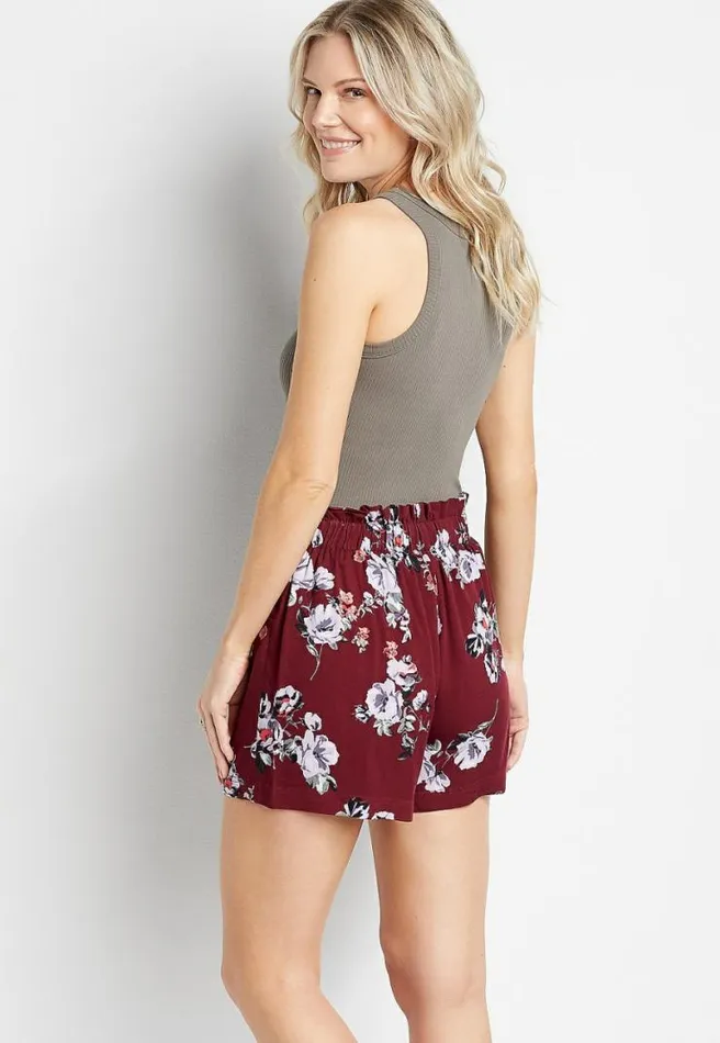 Maroon Floral Soft Challis 5In Short Women Maurices Bottoms