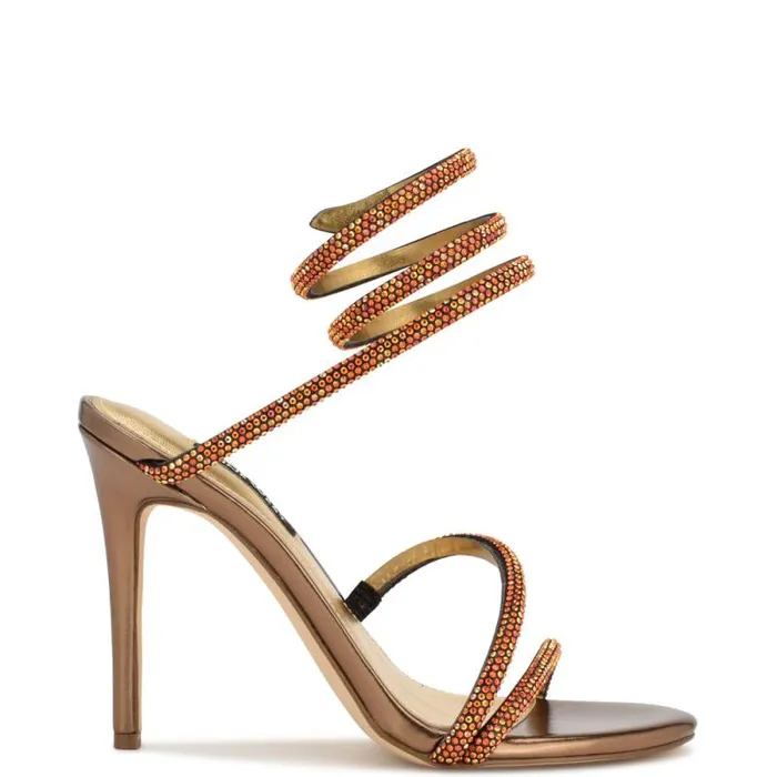 Maskil Ankle Wrap Heeled Sandals Dark Gold Shimmer Women Nine West Sandals
