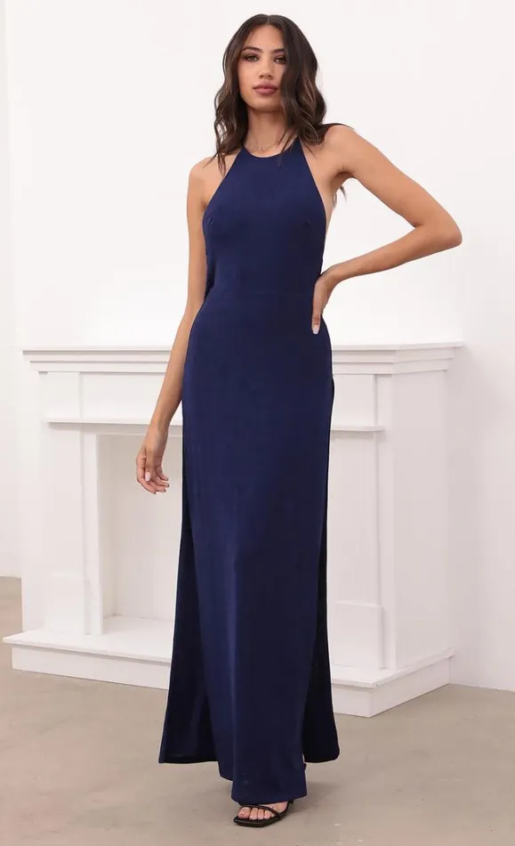 Maxi Drape Back Dress Navy Women LUCY IN THE SKY Maxi Dresses Maxi Drape Back Dress Navy Women LUCY IN THE SKY Maxi Dresses
