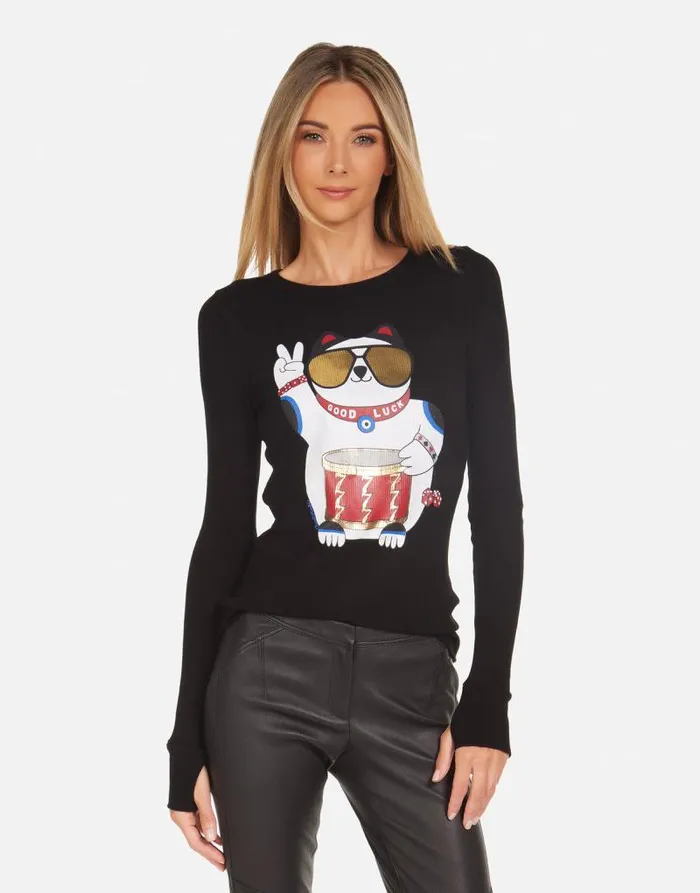 McKinley Lucky Cat Black Women Lauren Moshi Long Sleeve