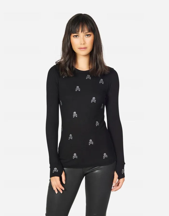 McKinley Mini Crystal Cross Bone Skulls Black Women Lauren Moshi Long Sleeve