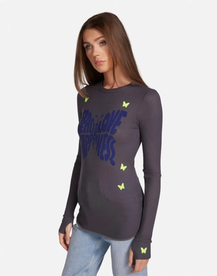 McKinley Neon Peace Love Butterflies Light Onyx Women Lauren Moshi Long Sleeve