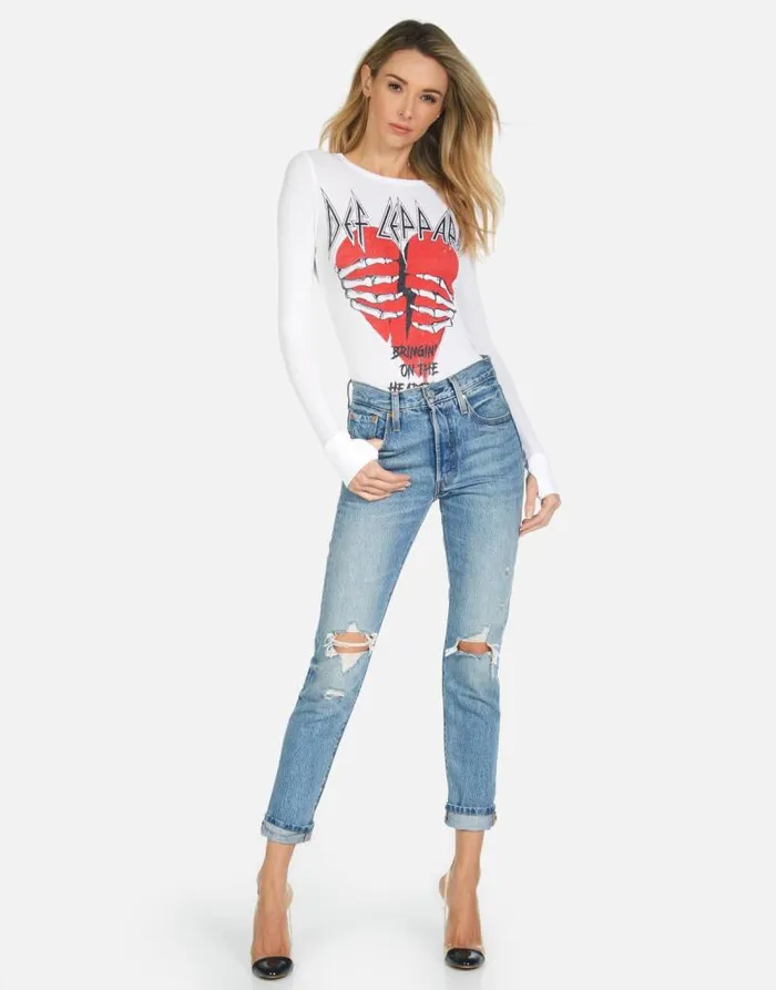 McKinley X Def Leppard Heartbreak White Women Lauren Moshi Long Sleeve