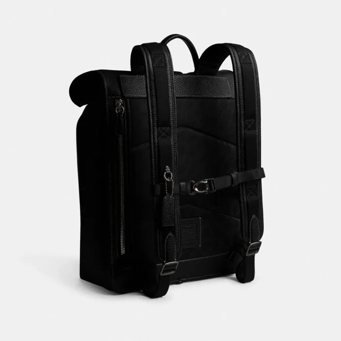 Men Beck Roll Top Backpack Black Coach Backpacks