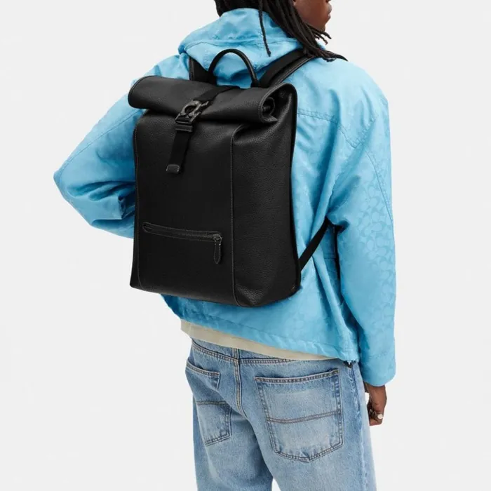 Men Beck Roll Top Backpack Black Coach Backpacks