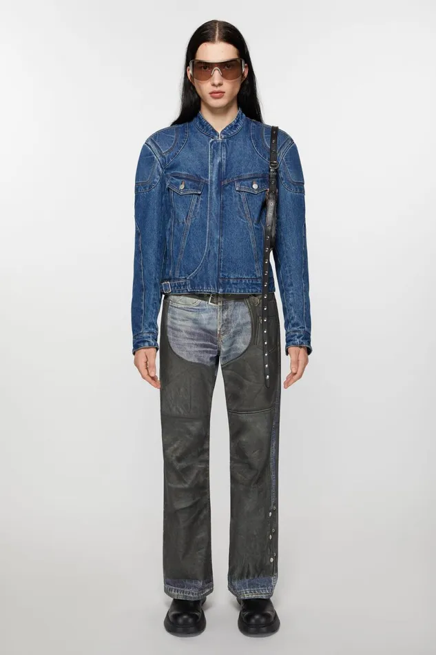 Men Biker Denim Jacket Mid Blue Acne Studios Outerwear