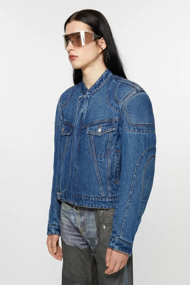 Men Biker Denim Jacket Mid Blue Acne Studios Outerwear