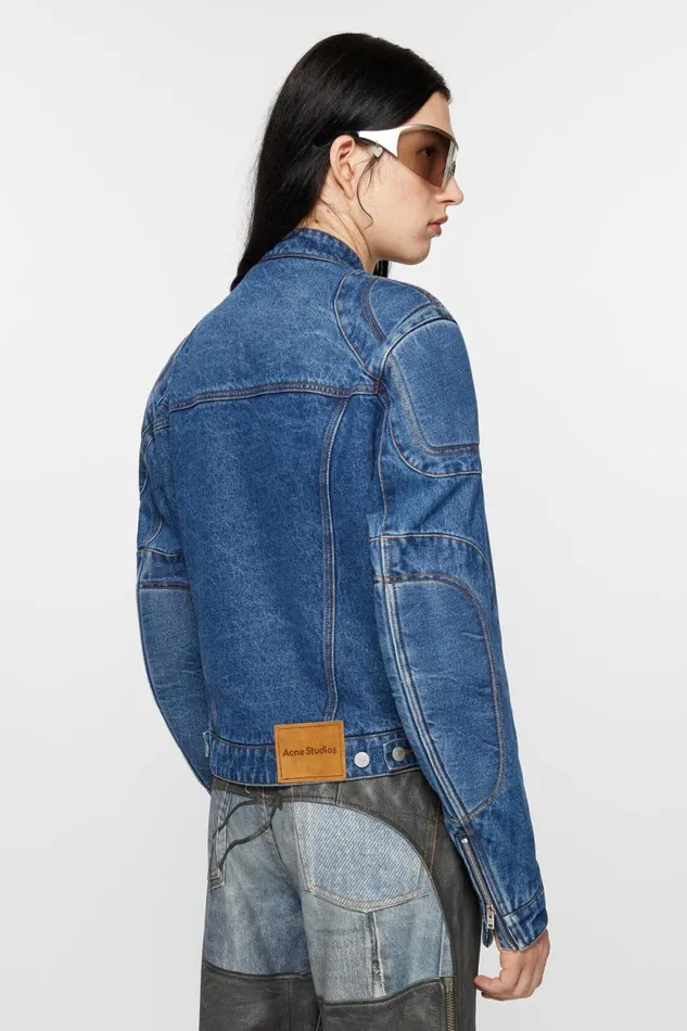Men Biker Denim Jacket Mid Blue Acne Studios Outerwear