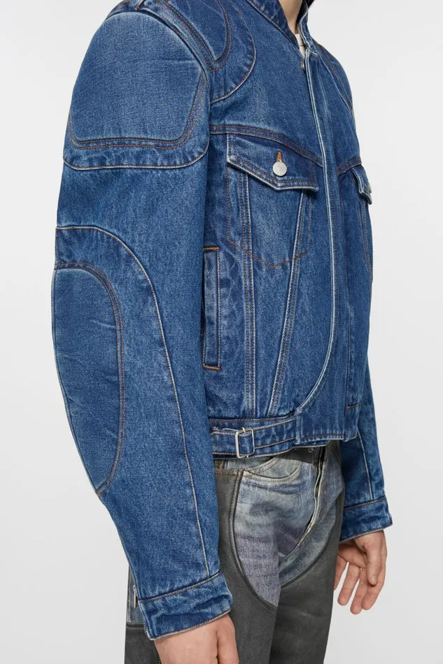 Men Biker Denim Jacket Mid Blue Acne Studios Outerwear