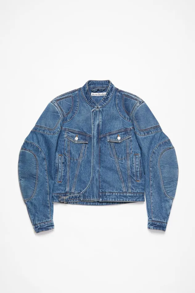 Men Biker Denim Jacket Mid Blue Acne Studios Outerwear