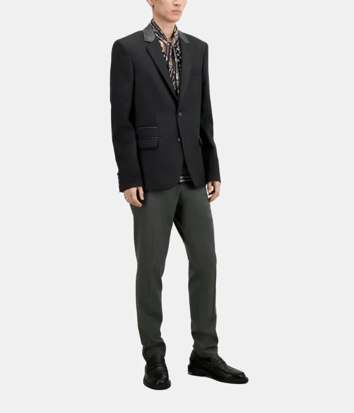Men Blazers and Suits THE KOOPLES Black Wool Blazer With Leather Details Men Blazers and Suits THE KOOPLES Black Wool Blazer With Leather Details
