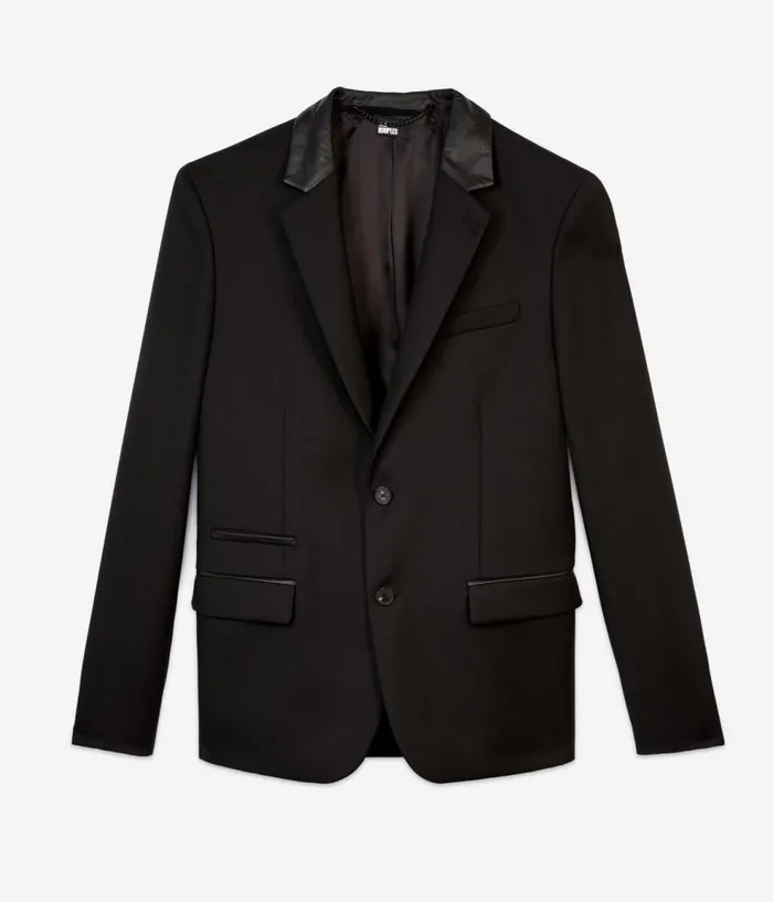 Men Blazers and Suits THE KOOPLES Black Wool Blazer With Leather Details Men Blazers and Suits THE KOOPLES Black Wool Blazer With Leather Details
