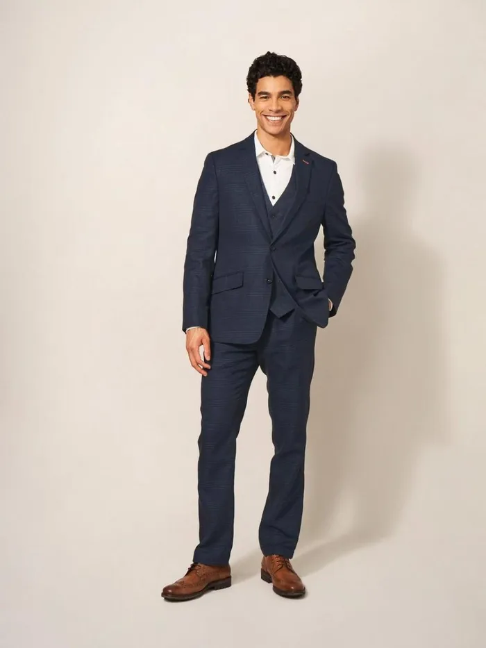 Men BLAZERS White Stuff Harrison Check Waistcoat Deep Blue