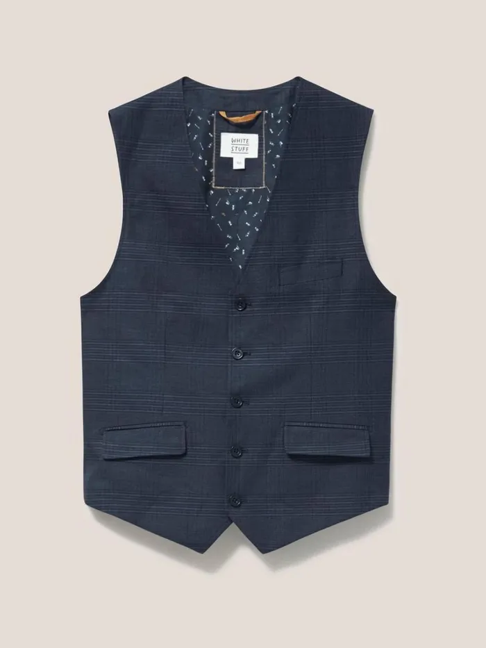 Men BLAZERS White Stuff Harrison Check Waistcoat Deep Blue Men BLAZERS White Stuff Harrison Check Waistcoat Deep Blue