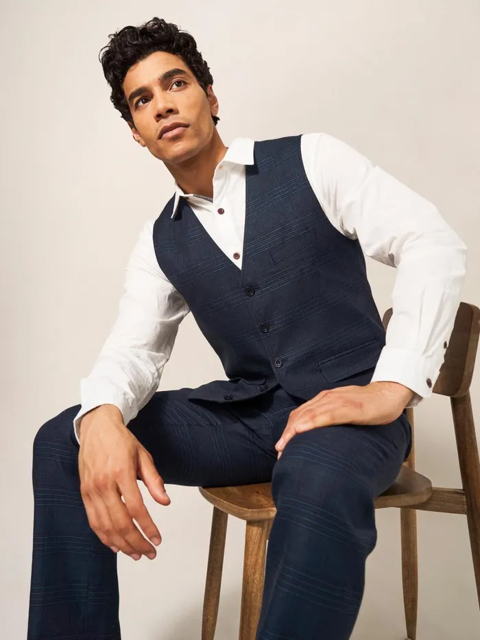Men BLAZERS White Stuff Harrison Check Waistcoat Deep Blue Men BLAZERS White Stuff Harrison Check Waistcoat Deep Blue
