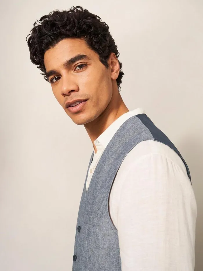 Men BLAZERS White Stuff Heath Chambray Waistcoat Chambray Blue Men BLAZERS White Stuff Heath Chambray Waistcoat Chambray Blue