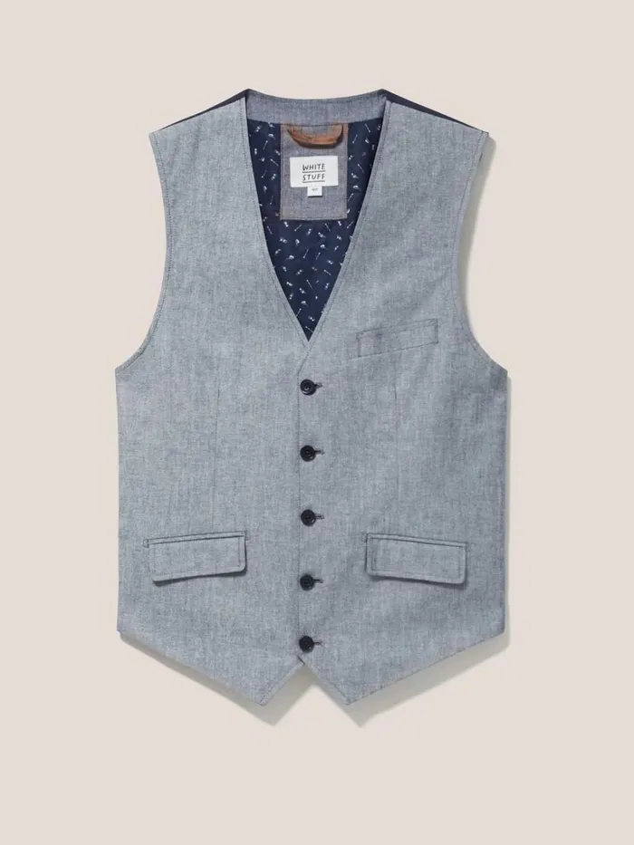 Men BLAZERS White Stuff Heath Chambray Waistcoat Chambray Blue Men BLAZERS White Stuff Heath Chambray Waistcoat Chambray Blue